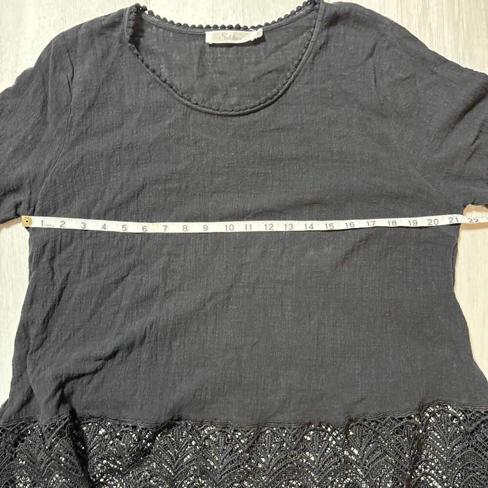 Womens XL Black Linen Top With Lace Trim Goth Fairygoth Cottagecore Lightweight - Picture 7 of 8